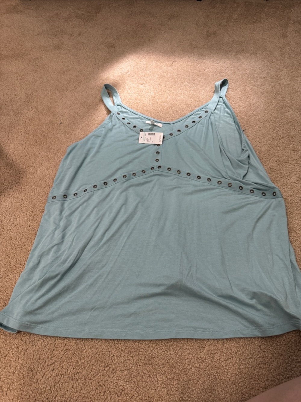 Light Blue Sleeveless Tank with rivet trim
